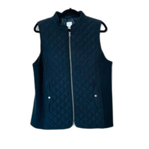 J Jill Vest Women Black Heritage Quilted Full Zip Pocket Sleeveless Layer Large